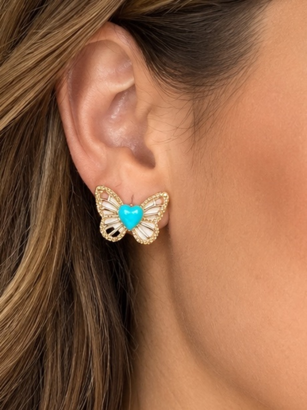 Betsey Johnson Boho Butterfly Openwork Stud Earrings NWT